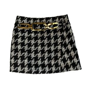 BerrIn Houndstooth Mini Skirt Plastic Gold Chain Accent Party Black White Sz‎ 36